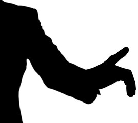 Digital png silhouette of businessman pointing finger on transparent background