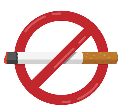 Digital png illustration of cigarette with red prohibition sign on transparent background