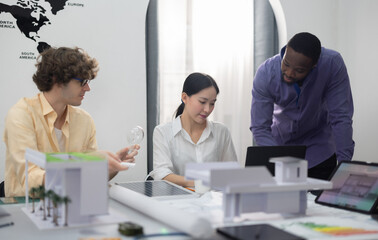Obraz premium Architects create green, low-carbon buildings prioritizing efficiency, quality, and sustainability.