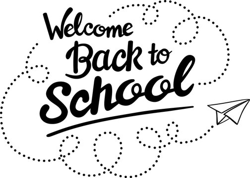 Digital png illustration of welcome back to school text with paper plane on transparent background