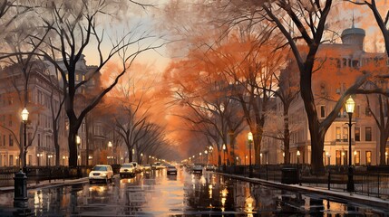 A winter morning scene of children playing in the snow building ,Winter Graphics, Winter Graphics image idea, Illustration