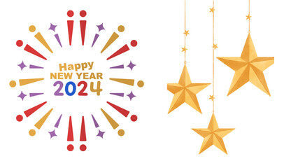 Happy New Year 2024 Watercolor Hanging Stars(opens in a new tab or window)
