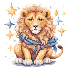 A cute lion in watercolor style, transparent background