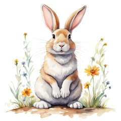 Fototapeta premium A cute rabbit in watercolor style, transparent background