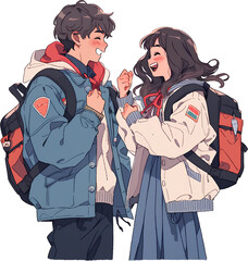 Asian students in anime style