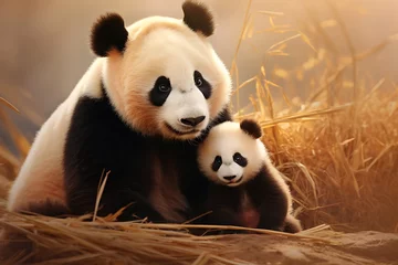 Wandaufkleber panda bear and her cub baby in the wild life nature © Marina Shvedak