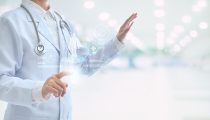 Medical technology futuristic healthcare Innovation concept. Doctor Practitioner with medical...