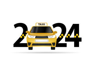 happy new year 2024. 2024 with taxi car  © mirsad