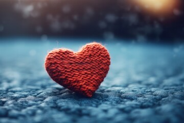 Beautiful Knitted red heart shape on background.