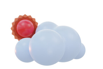 3d render Cloud with Sun icons. Weather cute realistic icon set mockup .Outdoor nature, spring ,rainy,summer,winter,fall seasons.Weather forecast sign .Meteorological icon.