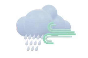 3d render strom rain clouds weather concept. Forecast weather 3d cartoon cute icon set mockup .Outdoor nature, spring ,rainy,summer,winter,fall seasons.Weather forecast sign .Meteorological icon.