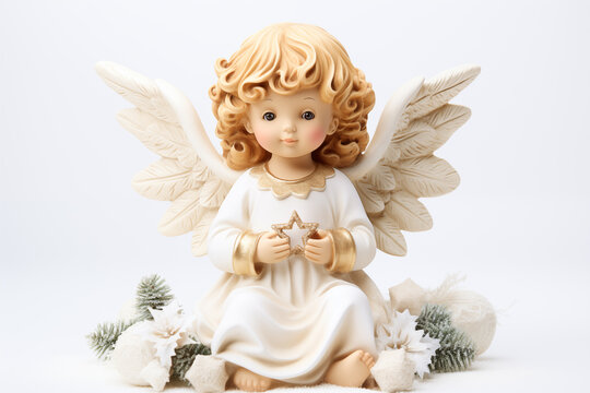 small christmas angel toy on furniture background
