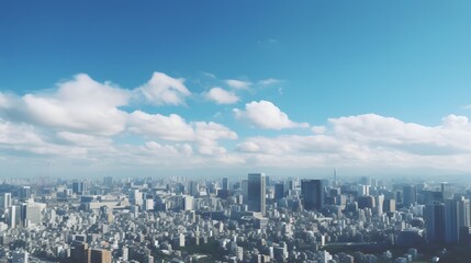 Panoramic skyline view of a bustling metropolis with towering skyscrapers and urban architecture Generative AI