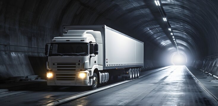 Adventure Awaits ARAF Truck Driving Through a Tunnel with a Glowing Light at the End Generative AI
