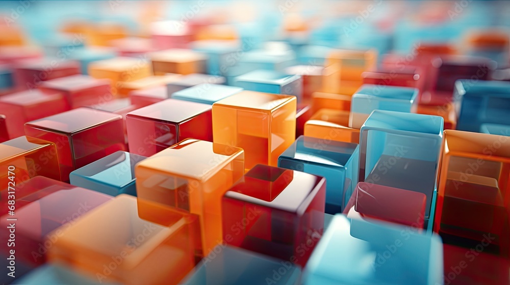 Aufkleber abstract background from different multi-colored volumetric squares and cubes
