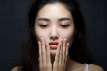 Beautiful Young Woman with Long Black Hair Wearing a White Tank Top in a Natural Setting Generative AI