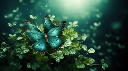  A surreal depiction of a shamrock leaf transforming with butterfly