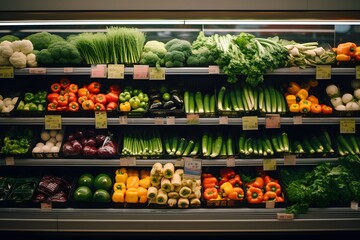 Assorted Fresh Vegetables on Display in a Local Grocery Store with Vibrant Colors and Textures for Healthy Eating Options Generative AI