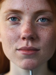 Freshening Up Young Woman with Freckles Brushes Teeth in the Morning Generative AI