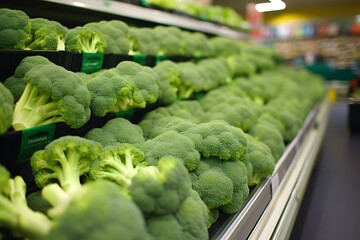 Fresh and Vibrant Broccoli on Display at a Local Grocery Store for Healthy Eating and Cooking Inspiration Generative AI