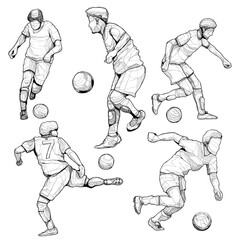 Sketch of soccer player in action show skills. Sport vector illustration.