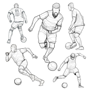 Sketch of soccer player in action. Sport vector illustration.