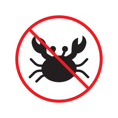 Forbidden crab crayfish vector icon. Warning, caution, attention, restriction, label, ban, danger. No lobster flat sign design pictogram symbol. No sea crab lobster icon UX UI icon