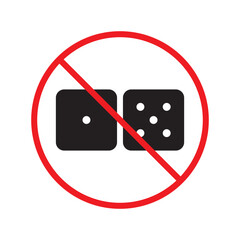 Forbidden gambling vector icon. Warning, caution, attention, restriction, label, ban, danger. No dice flat sign design pictogram symbol. No casino gamble icon UX UI icon