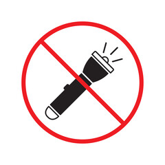 Forbidden Prohibited Warning attention restriction label caution danger. No Flashlight vector icon. Flashlight sign design. Flashlight flat pictogram symbol UX UI