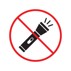 Forbidden Prohibited Warning attention restriction label caution danger. No Flashlight vector icon. Flashlight sign design. Flashlight flat pictogram symbol UX UI