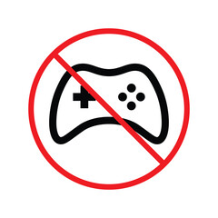 Forbidden joystick vector icon. Warning, caution, attention, restriction, label, ban, danger. No gamepad flat sign design pictogram symbol. No game pad joystick icon UX UI icon
