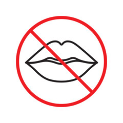 Forbidden lips vector icon. Warning, caution, attention, restriction, label, ban, danger. No kiss lip flat sign design pictogram symbol. No sexy kiss icon