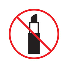 Forbidden lipstick vector icon. Warning, caution, attention, restriction, label, ban, danger. No lipstick flat sign design pictogram symbol. No lipstick cosmetics icon