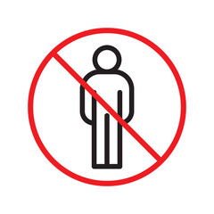 Forbidden people vector icon. Warning, caution, attention, restriction, label, ban, danger. No human men flat sign design pictogram symbol. No man icon. UX UI icon