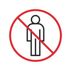 Forbidden people vector icon. Warning, caution, attention, restriction, label, ban, danger. No human men flat sign design pictogram symbol. No man icon. UX UI icon