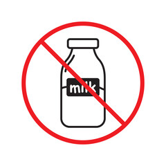 Forbidden milk vector icon. Warning, caution, attention, restriction, label, ban, danger. No milk flat sign design pictogram symbol. No milk icon UX UI icon