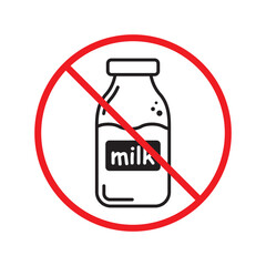 Forbidden milk vector icon. Warning, caution, attention, restriction, label, ban, danger. No milk flat sign design pictogram symbol. No milk icon UX UI icon