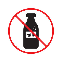 Forbidden milk vector icon. Warning, caution, attention, restriction, label, ban, danger. No milk flat sign design pictogram symbol. No milk icon UX UI icon