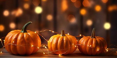 halloween pumpkins on bokeh background.AI Generative 