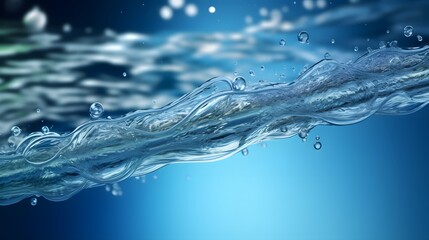 Naklejka na ściany i meble Refreshing Ocean Waves with Bubbles - Close Up Shot of Clear Blue Water in Motion Generative AI
