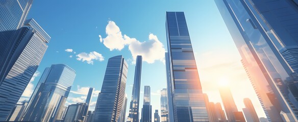 Fototapeta na wymiar Modern urban skyline with towering skyscrapers against a clear blue sky - cityscape concept Generative AI