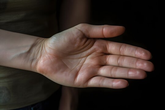 Close-up of a Person's Right Hand Gesturing in Invitation or Greeting Generative AI