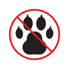 Forbidden dog pet vector icon. Warning, caution, attention, restriction, label, ban, danger. No pet paw flat sign design pictogram symbol. No animal dogs wolf paw icon UX UI icon © Elchin