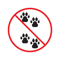 Forbidden dog pet vector icon. Warning, caution, attention, restriction, label, ban, danger. No pet paw flat sign design pictogram symbol. No animal dogs wolf paw icon UX UI icon © Elchin
