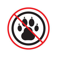 Forbidden dog pet vector icon. Warning, caution, attention, restriction, label, ban, danger. No pet paw flat sign design pictogram symbol. No animal dogs wolf paw icon UX UI icon © Elchin