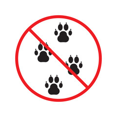 Forbidden dog pet vector icon. Warning, caution, attention, restriction, label, ban, danger. No pet paw flat sign design pictogram symbol. No animal dogs wolf paw icon UX UI icon © Elchin