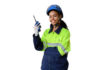 Female engineer, maintenance technician Industrial factory on transparent background,PNG