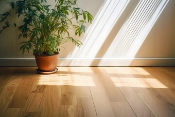 Greenery in a Cozy Home Close-Up of a Potted Plant on a Wooden Floor with Natural Light Generative AI