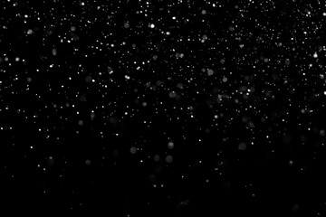 Falling snow isolated on black background