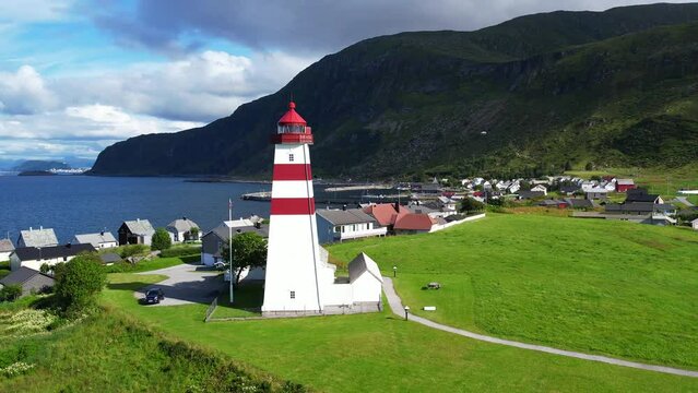 Alnes Fyr lighthouse near &Aring;lesund Norway from above
